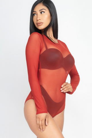 Sexy Sheer Mesh Long Sleeve Bodysuit