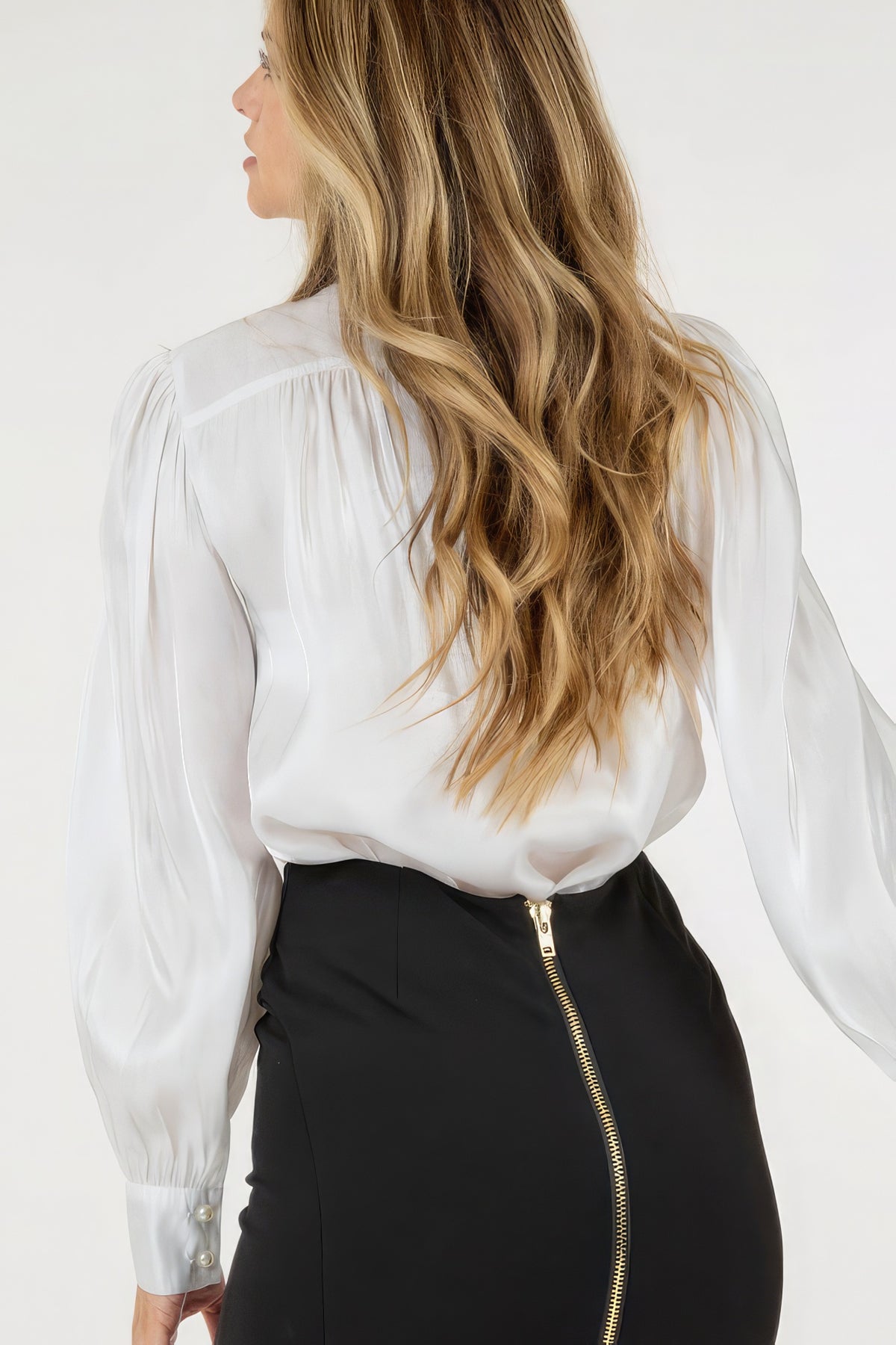 Insert Lace Trim Long Sleeve Blouse